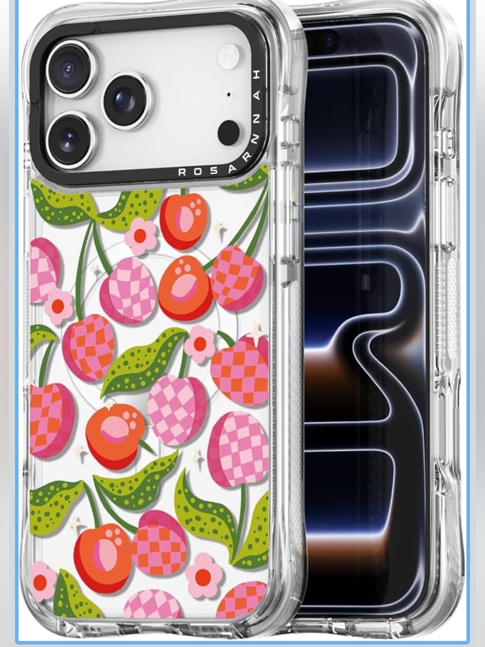 Rosarnnah for iPhone 17 Pro Case Cute -- Funny Checkered Cherry Design (6.3")